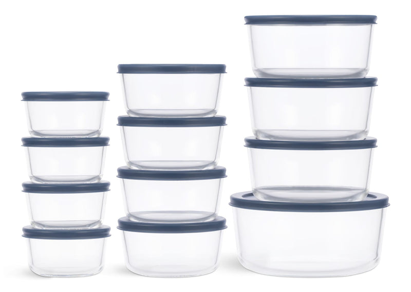 Round Glass Food Storage Container Set with Lids, 24-pc F4326