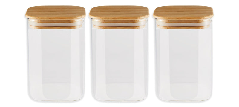 Square Glass Pantry Storage Container Set with Airtight Bamboo Lid, 3 Count T3589