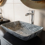 Glass Rectangular Vessel Bathroom Sink/Basin with Rounded Edges & Deep Bowl, Titanium