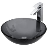 Glass Sheer Black Bathroom Sink/Basin Set with Duris Faucet and Round Vessel