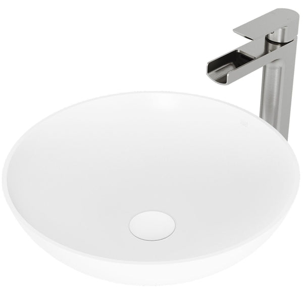 Lotus Round White Composite Bathroom Sink/Basin Set with Amada Faucet and Pop-Up Drain R4594