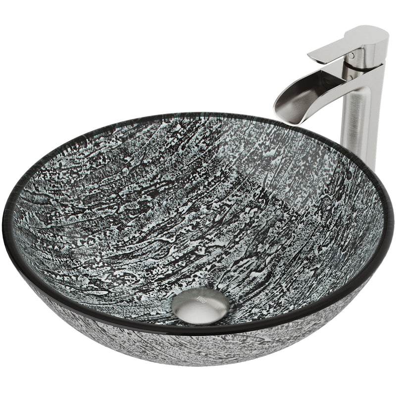 Titanium Glass Slate Grey Bathroom Sink/Basin Set with Niko Faucet and Round Vessel K7296
