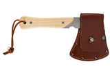 Mini Pack Axe, Steel Single-Bit Hatchet Axe with Wooden Handle, Leather Sheath & Strap